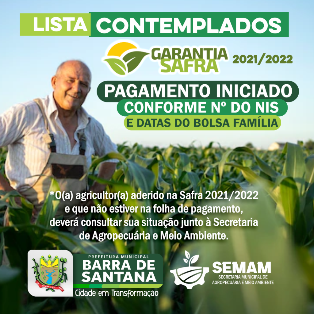 SEMAM DIVULGA LISTA DO GARANTIA SAFRA 2021 2022 Barra De Santana