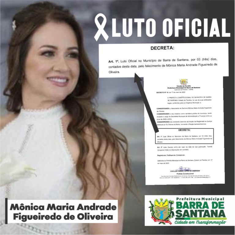 PREFEITA DECRETA LUTO OFICIAL – Barra de Santana- Prefeitura Municipal